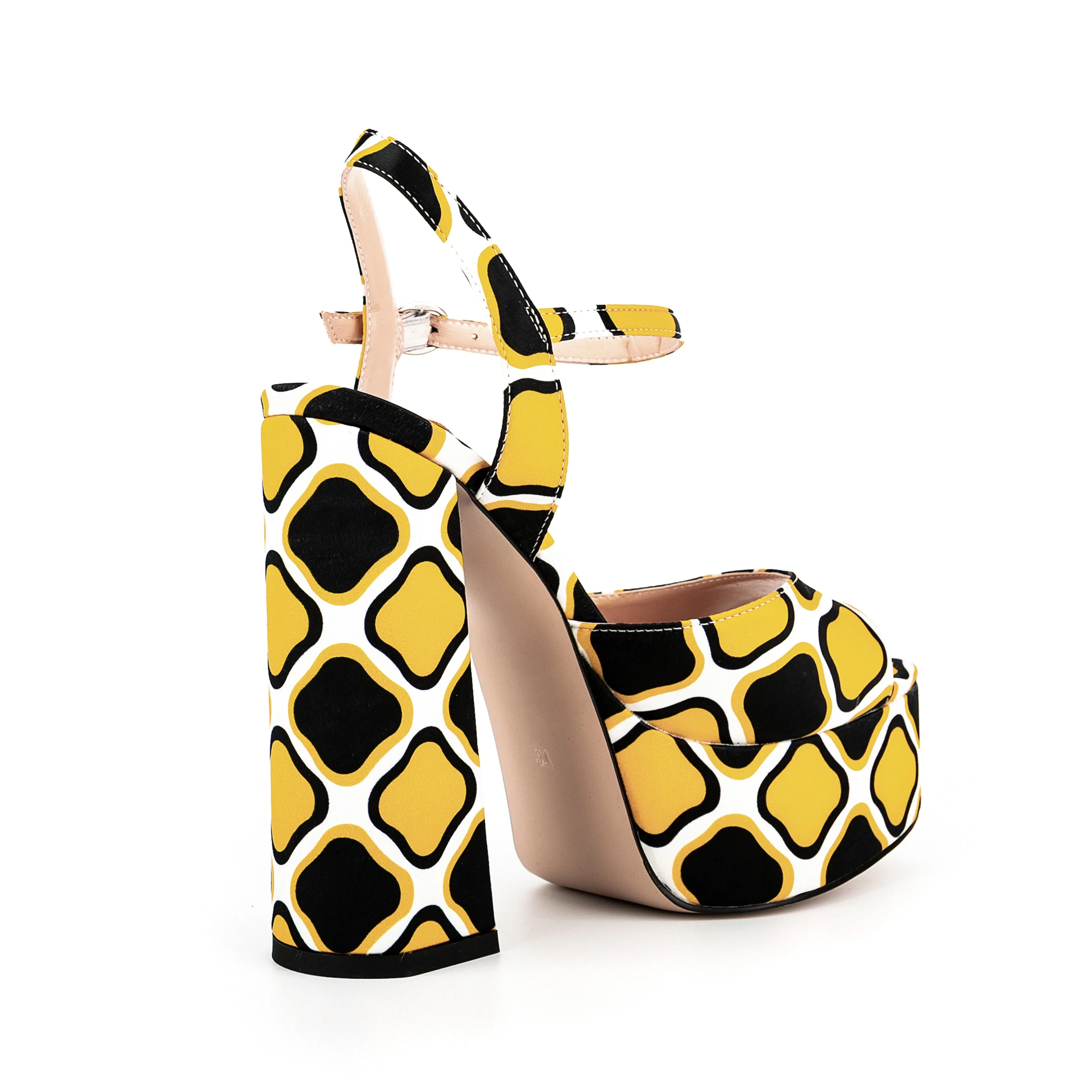 Round Toe Chunky Square Heels Platform Sandals