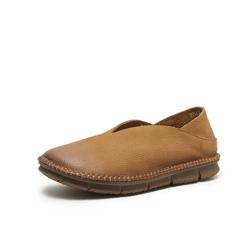 Round Toe Leather Soft Sole Non-slip Flat Shoes