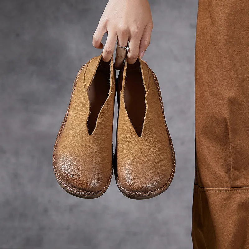 Round Toe Leather Soft Sole Non-slip Flat Shoes