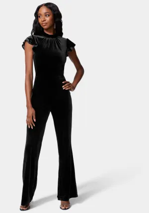 Ruffle Sleeve Flare Leg Velvet Jumpsuit