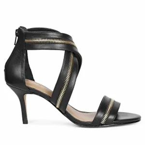 Saint Delilah Zip Decor Criss Cross Black Leather Stilettos