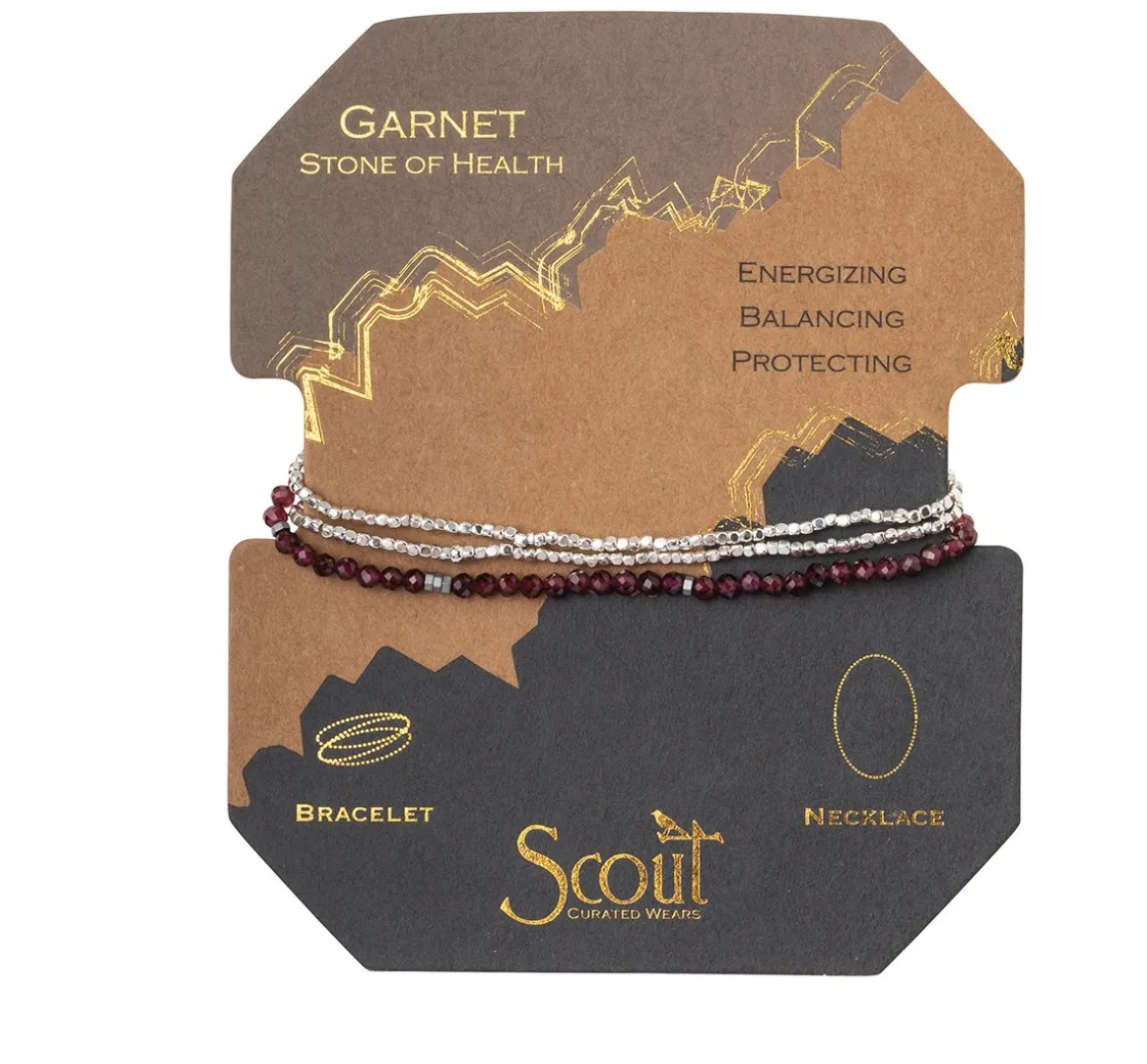 Scout Delicate Stone Wrap Bracelet / Necklace - Garnet Stone Of Health