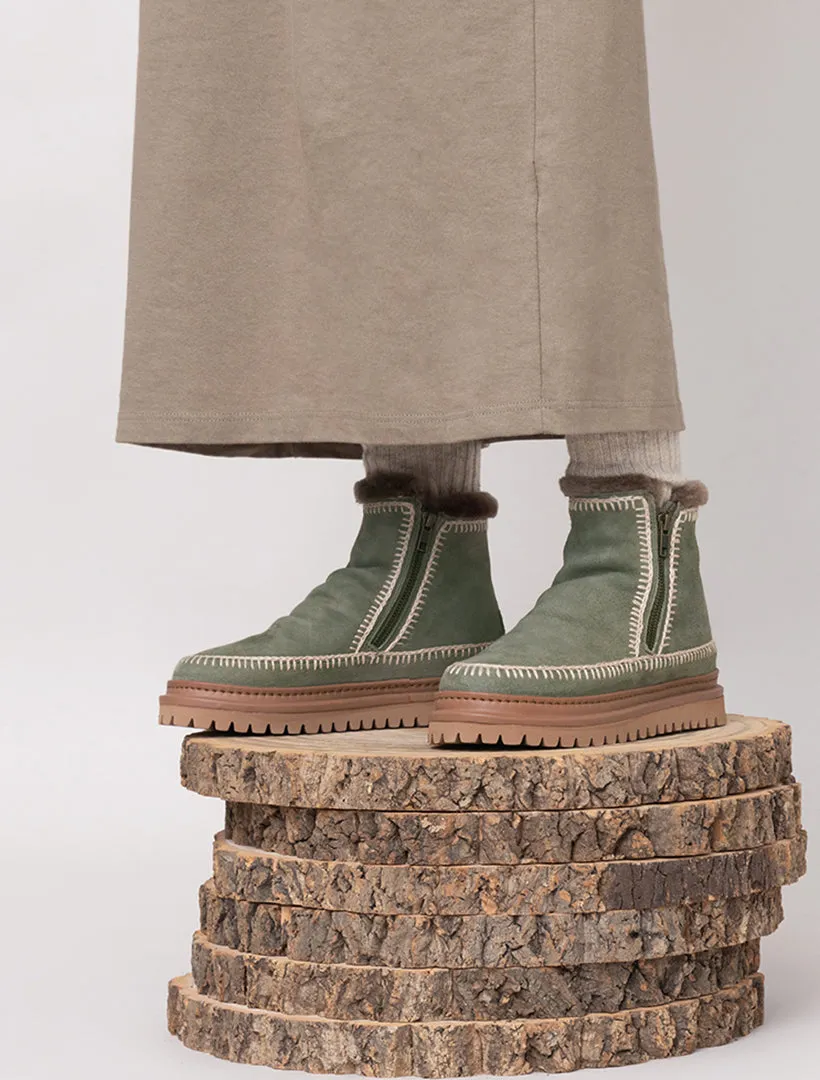 Setsu 4.0. Crochet Ankle Boot Moss Suede Natural