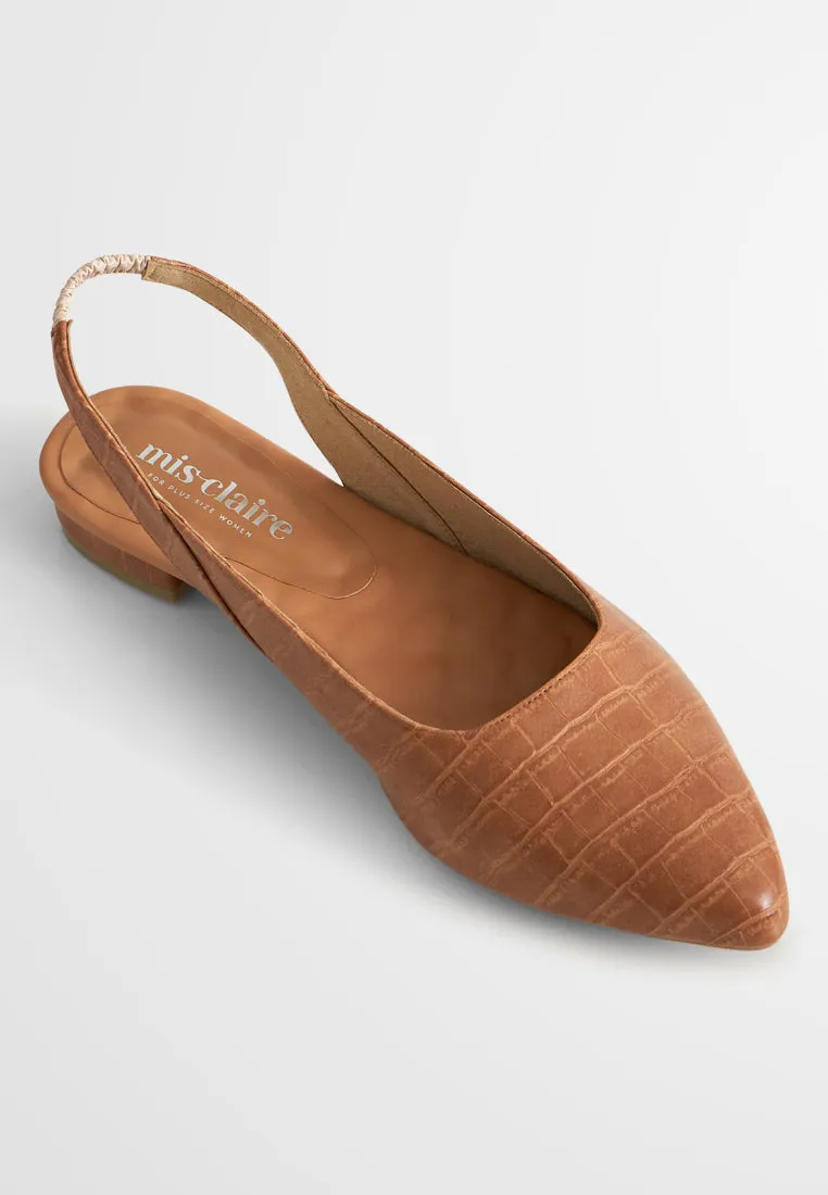 Silya Croc Embossed Slingback Pointy Flats