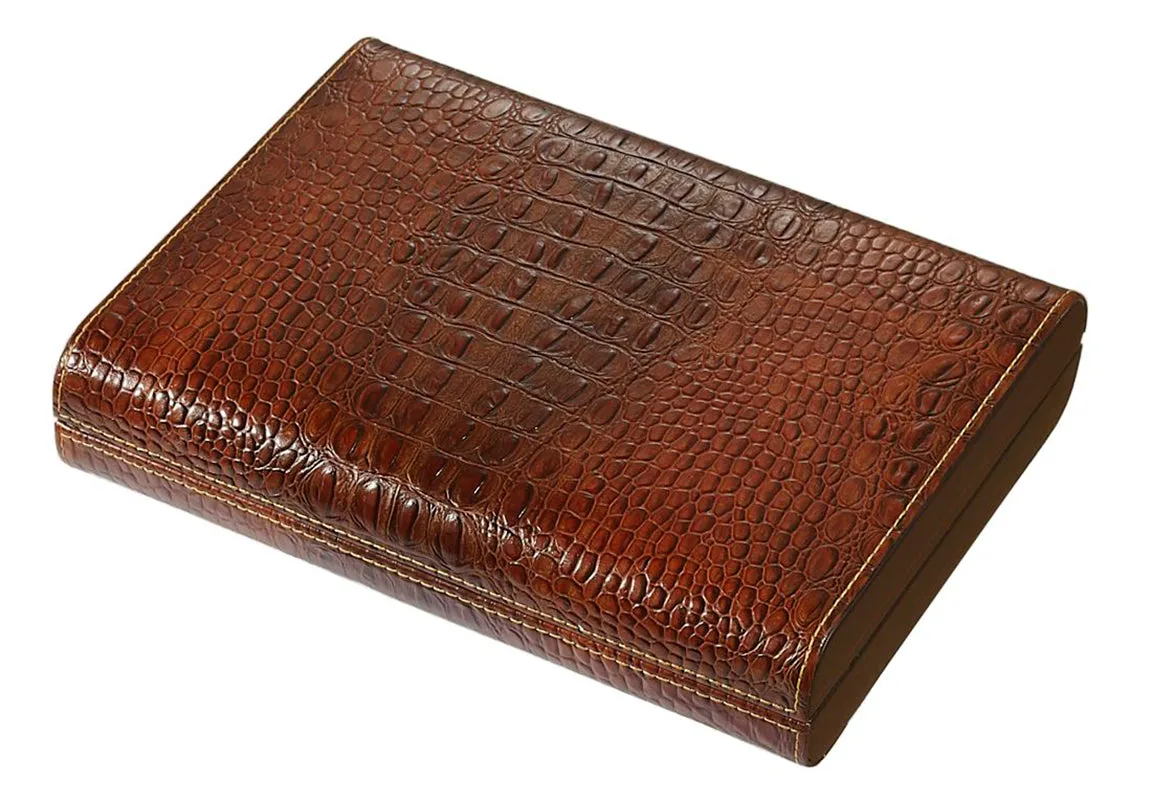 Sobek Brown Leather Desktop Humidor - Holds 10 Cigars