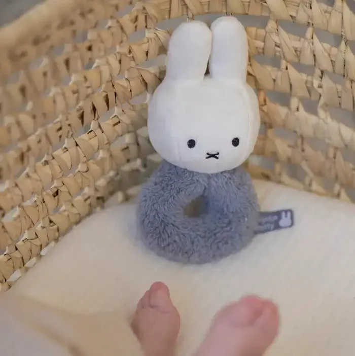 Soft & Sensory Miffy Bunny Baby Ring Rattle - Blue