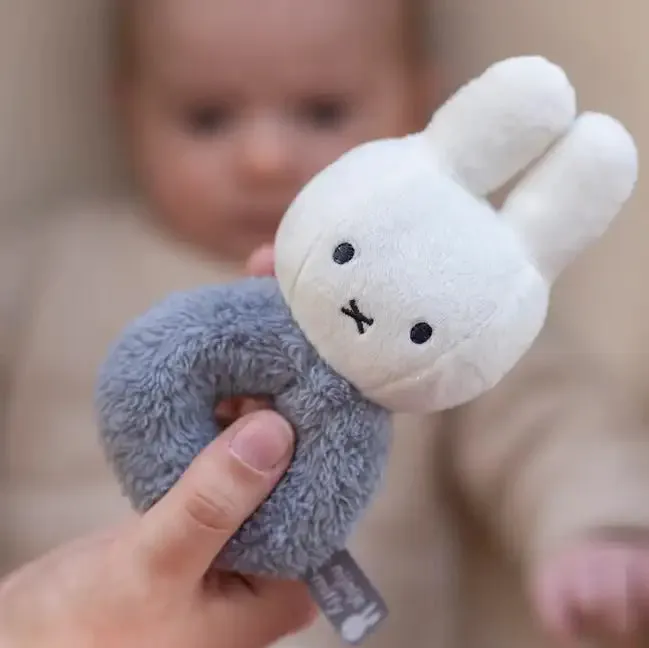 Soft & Sensory Miffy Bunny Baby Ring Rattle - Blue