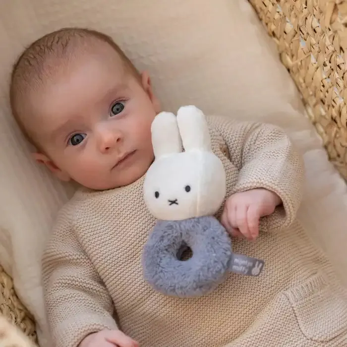 Soft & Sensory Miffy Bunny Baby Ring Rattle - Blue