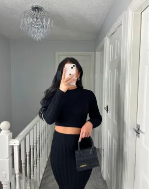 SOFT BLACK CABLE KNIT CROP JUMPER SKIRT COORD