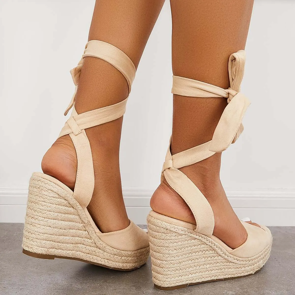 Sohiwoo Women Lace up Espadrille Heel Platform Wedges Ankle Strap Sandals