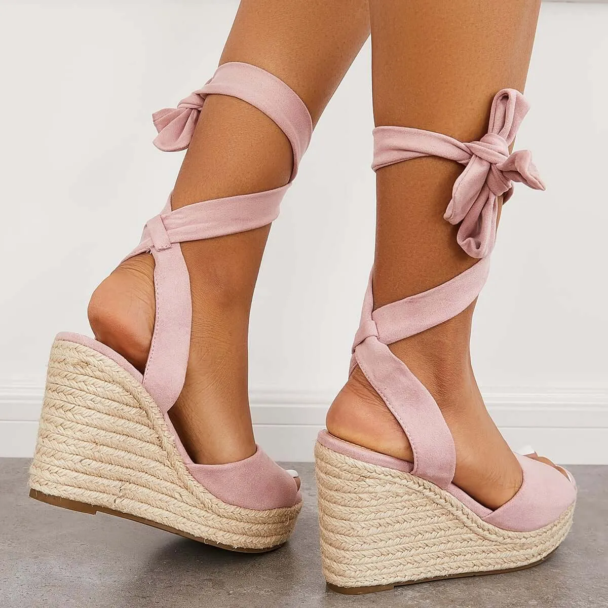 Sohiwoo Women Lace up Espadrille Heel Platform Wedges Ankle Strap Sandals