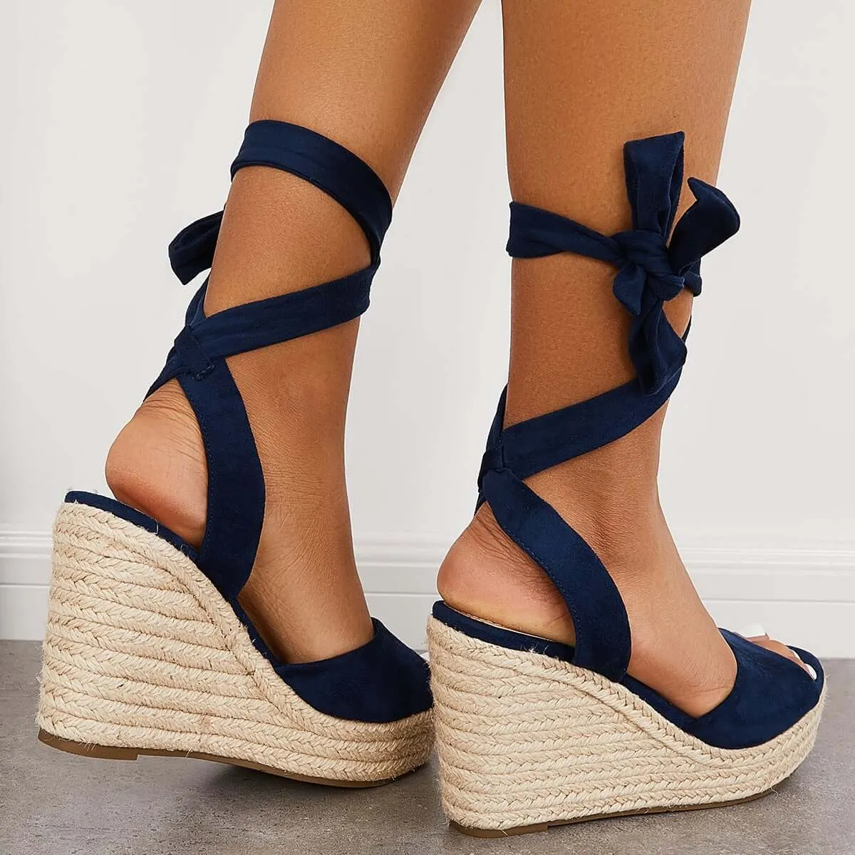 Sohiwoo Women Lace up Espadrille Heel Platform Wedges Ankle Strap Sandals