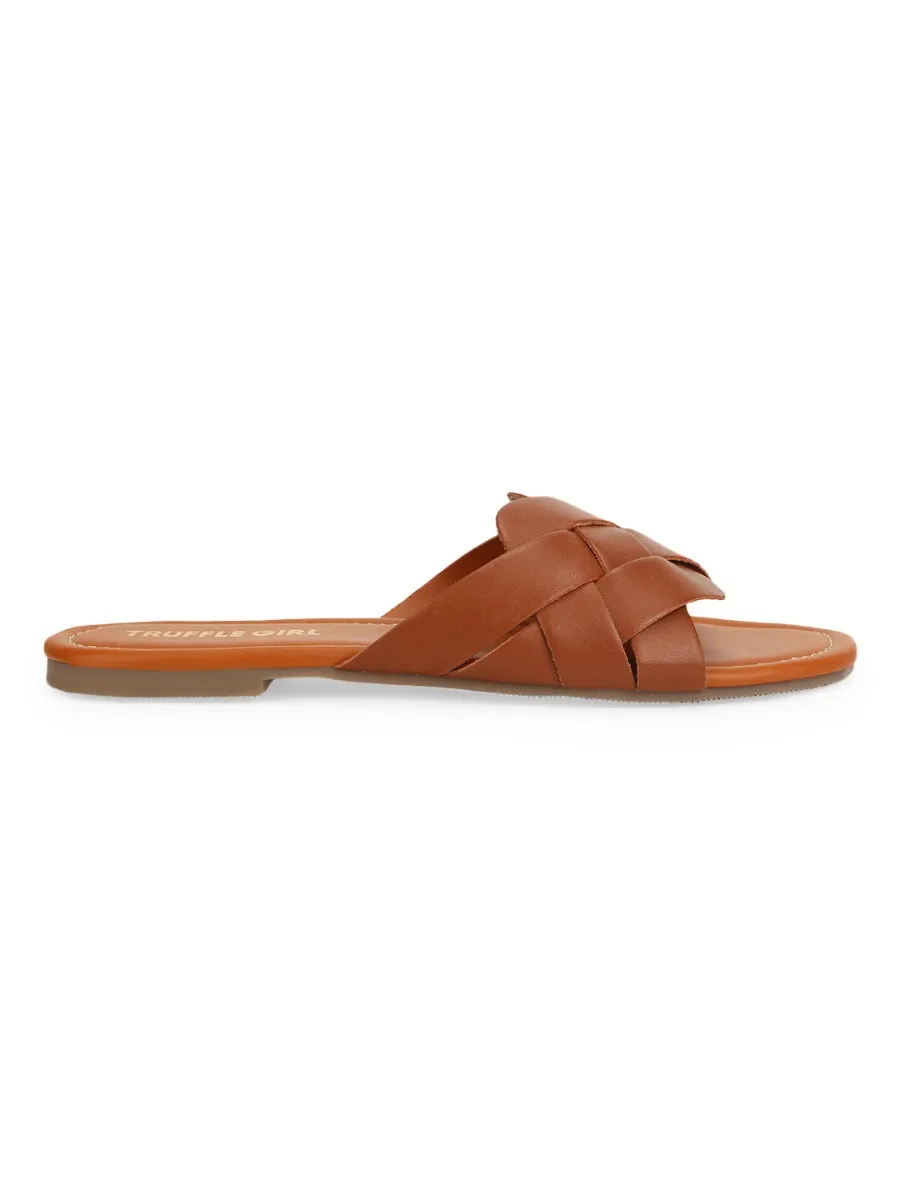 Tan PU Woven Strap Slip Ons