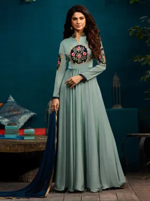 Teal All Over Minimalist Embroidered Anarkali