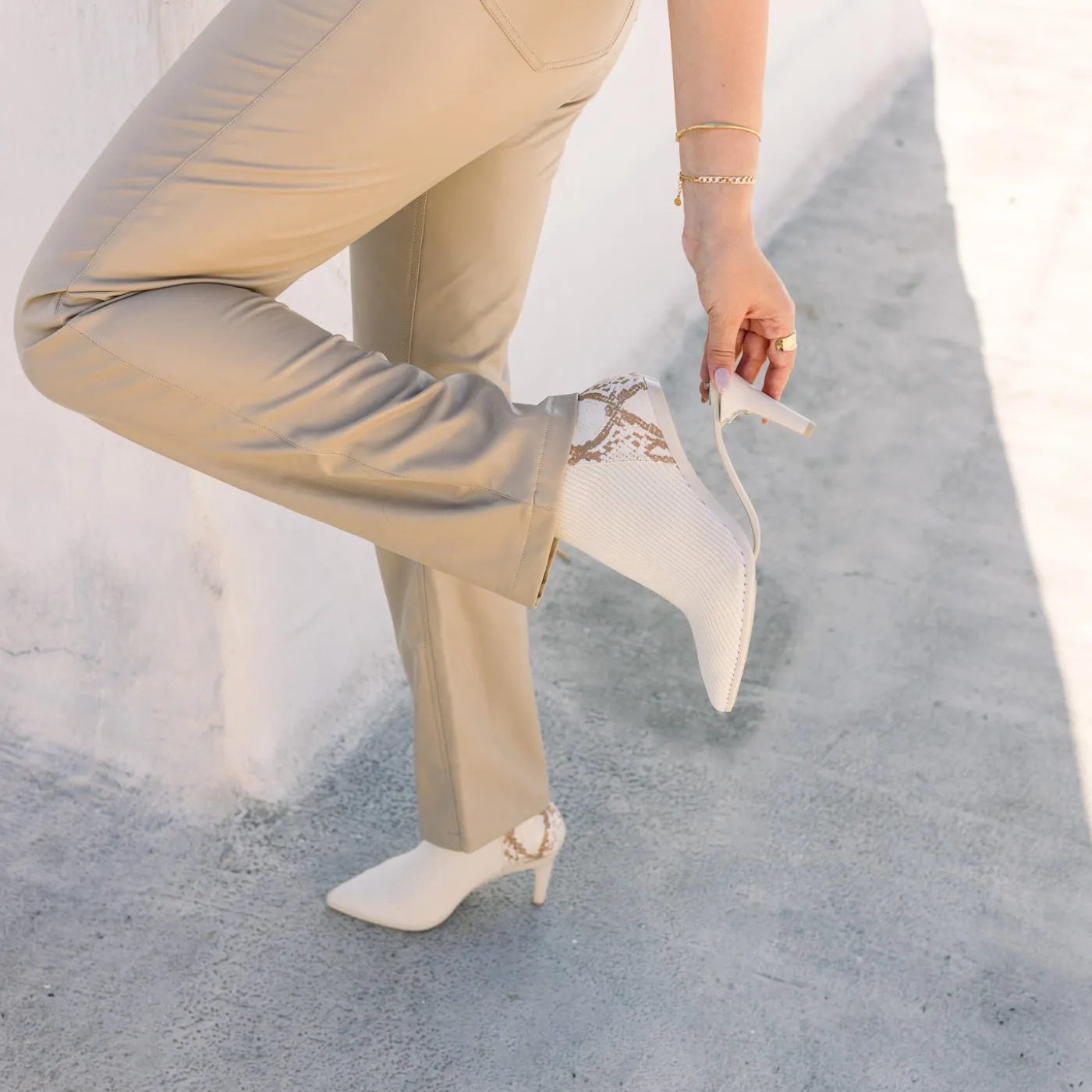 The Bootie - Ivory Snakeskin & Knit 3 Block