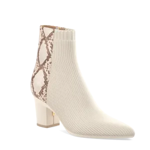 The Bootie - Ivory Snakeskin & Knit 3 Block