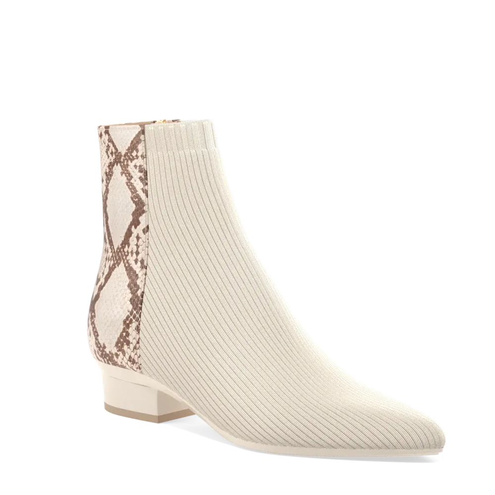 The Bootie - Ivory Snakeskin & Knit 3 Block