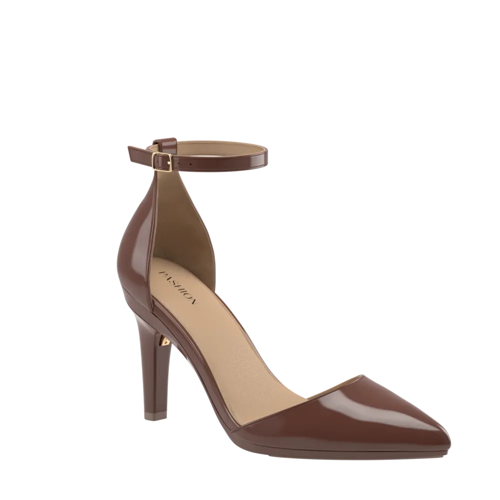 The D'Orsay - Walnut Patent   Stiletto Heel Kit 4 Walnut - FINAL SALE