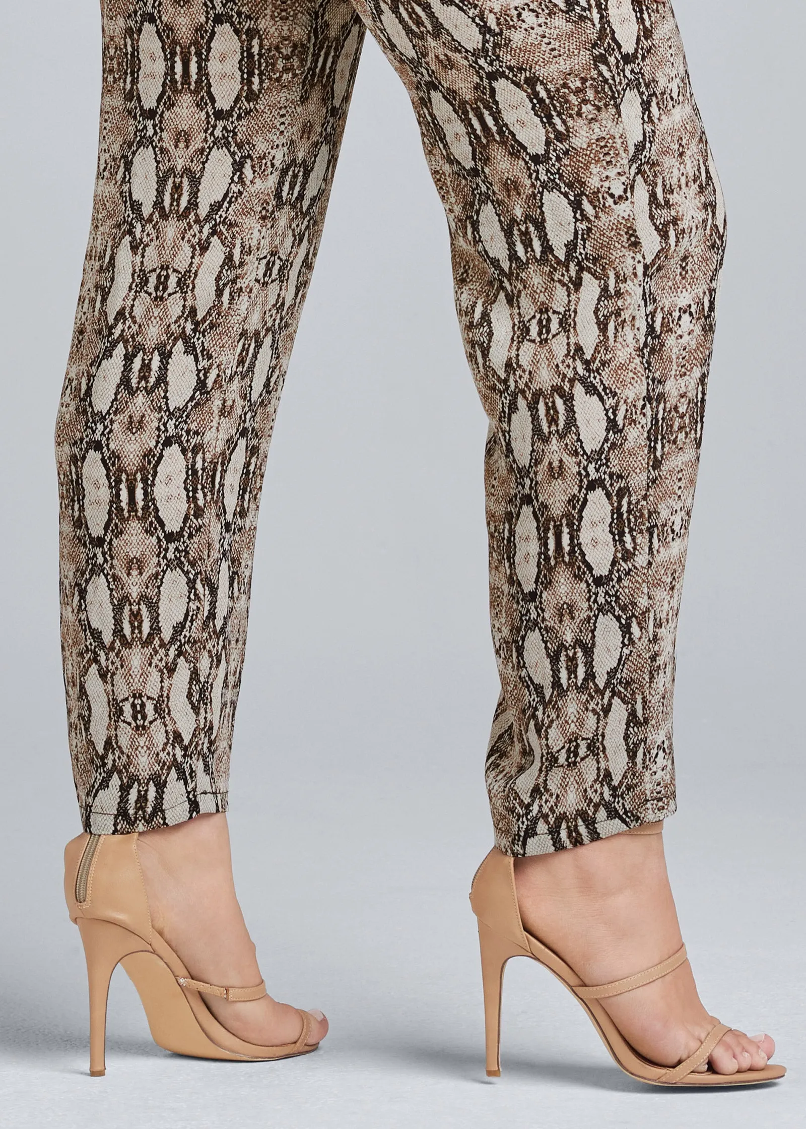 Tie-Front Python Jumpsuit - Taupe Multi