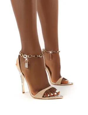 Triumphant Nude Diamante Lock Chain Anklet Stiletto Heels