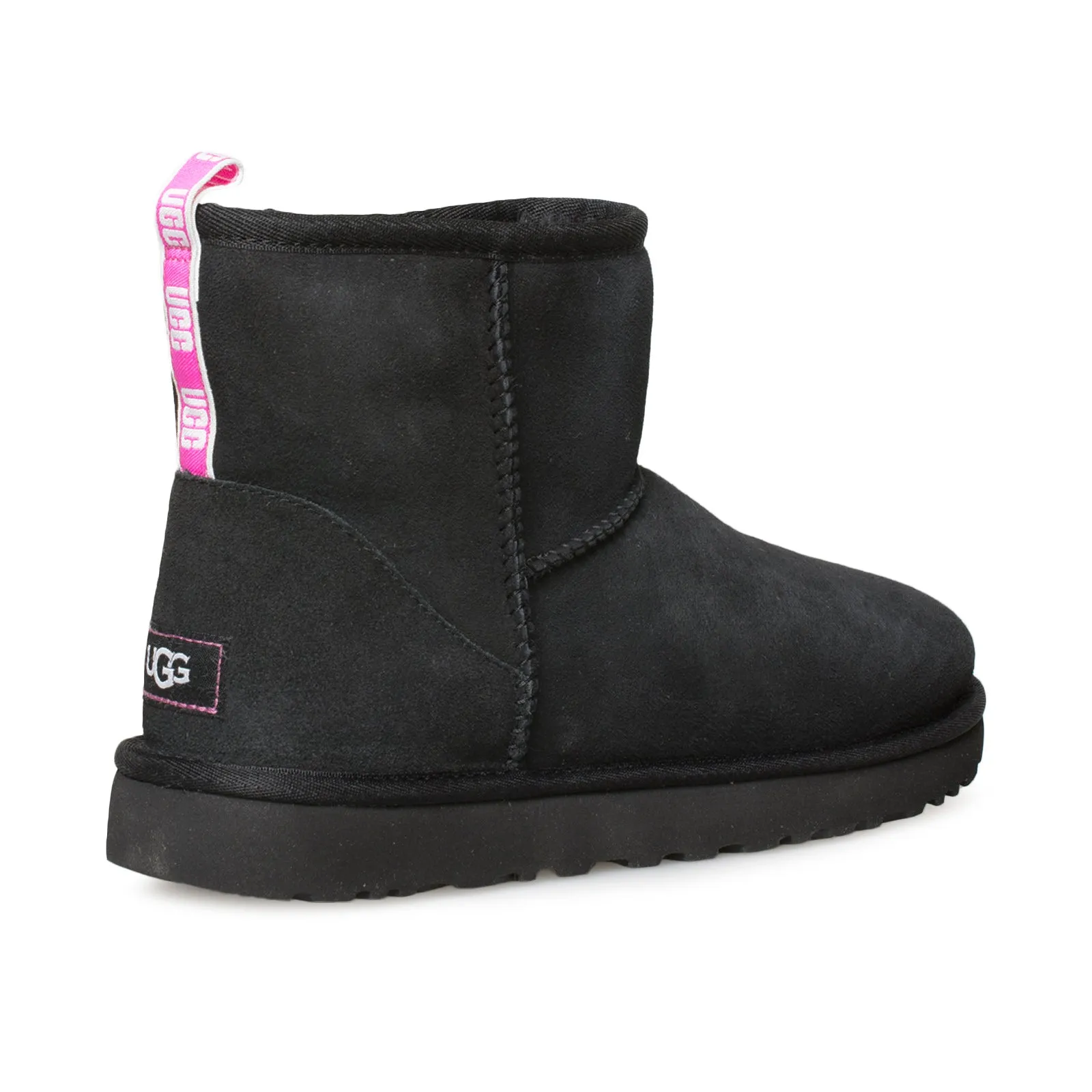 UGG Classic Mini II Graphic Logo Black Neon Pink Boots - Women's