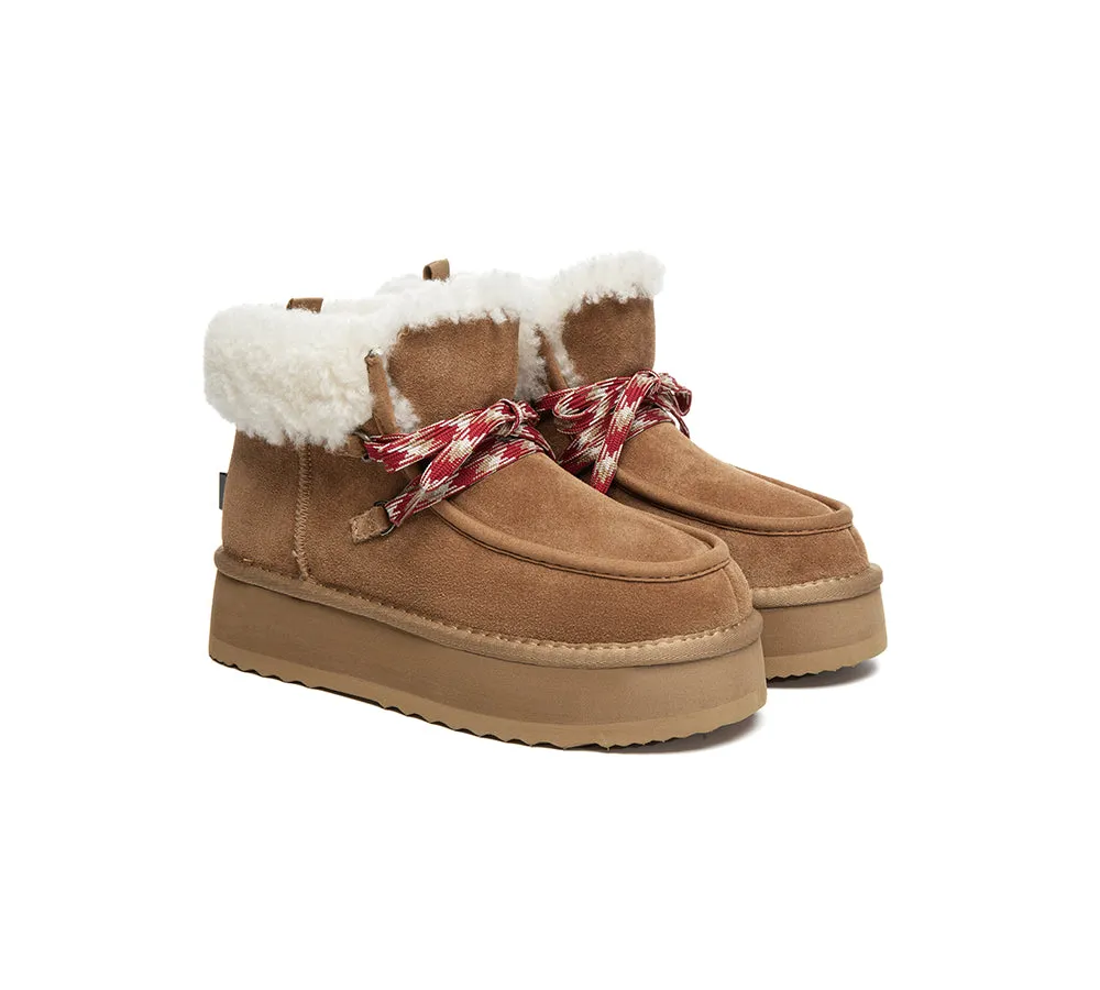 UGG EVERAU® UGG Boots Women Sheepskin Wool Lace Up Ankle Platform Honour