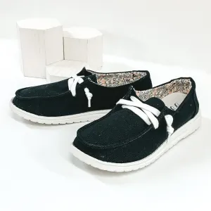 Very G | Have To Run Slip On Loafers with White Laces in Black Canvas