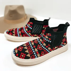 Very G | New Paths Knit Slip On High Top Sneakers in Red and Black