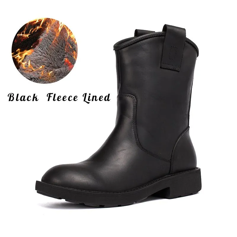 Western Cowboy Boots Handmade Top Cowhide Winter Boots  Fleece Lined Or Leather For Choice Black/Coffee/Brown