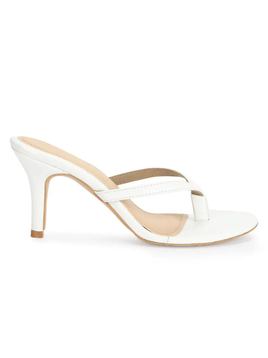 White PU Slip On High Heel Mules