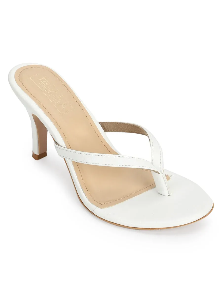 White PU Slip On High Heel Mules