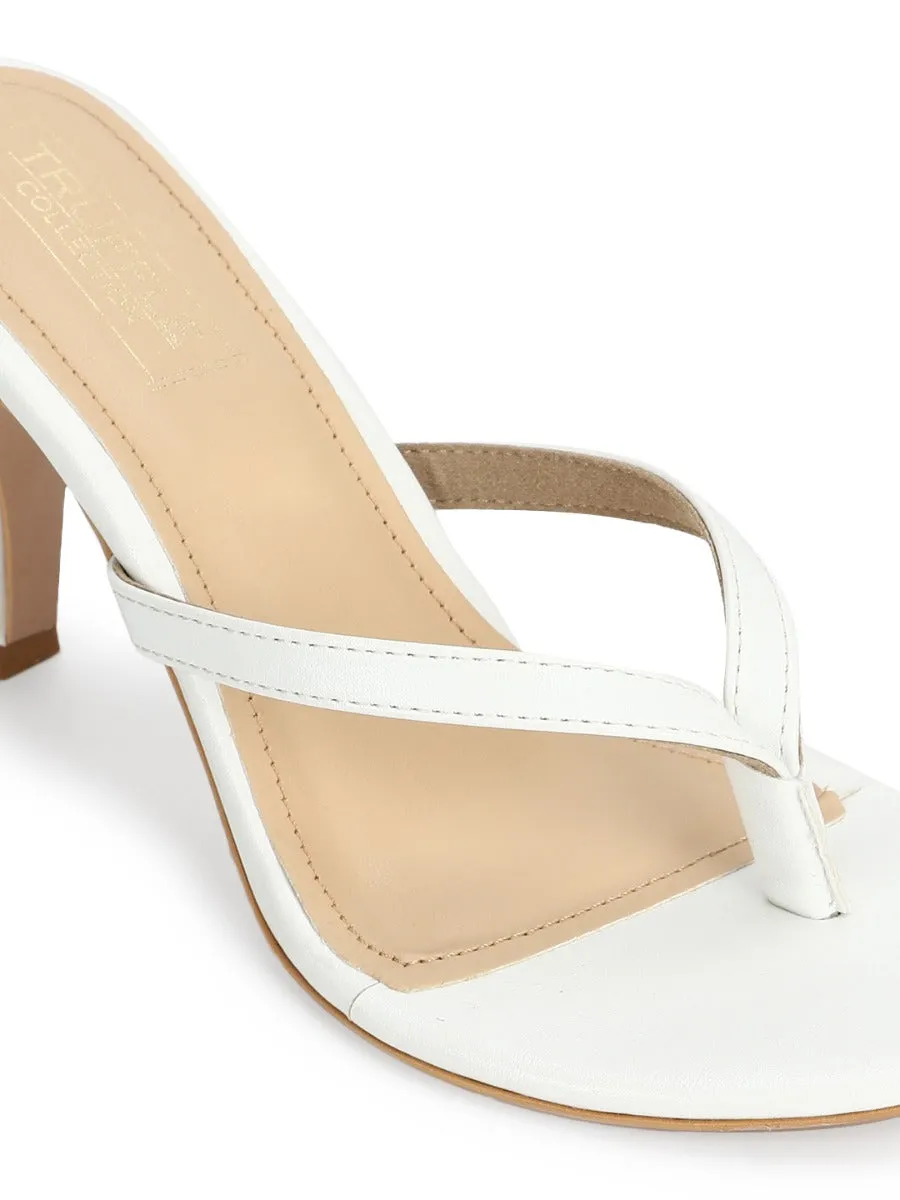 White PU Slip On High Heel Mules