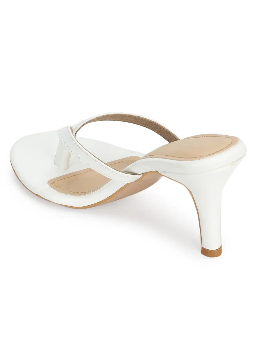 White PU Slip On High Heel Mules