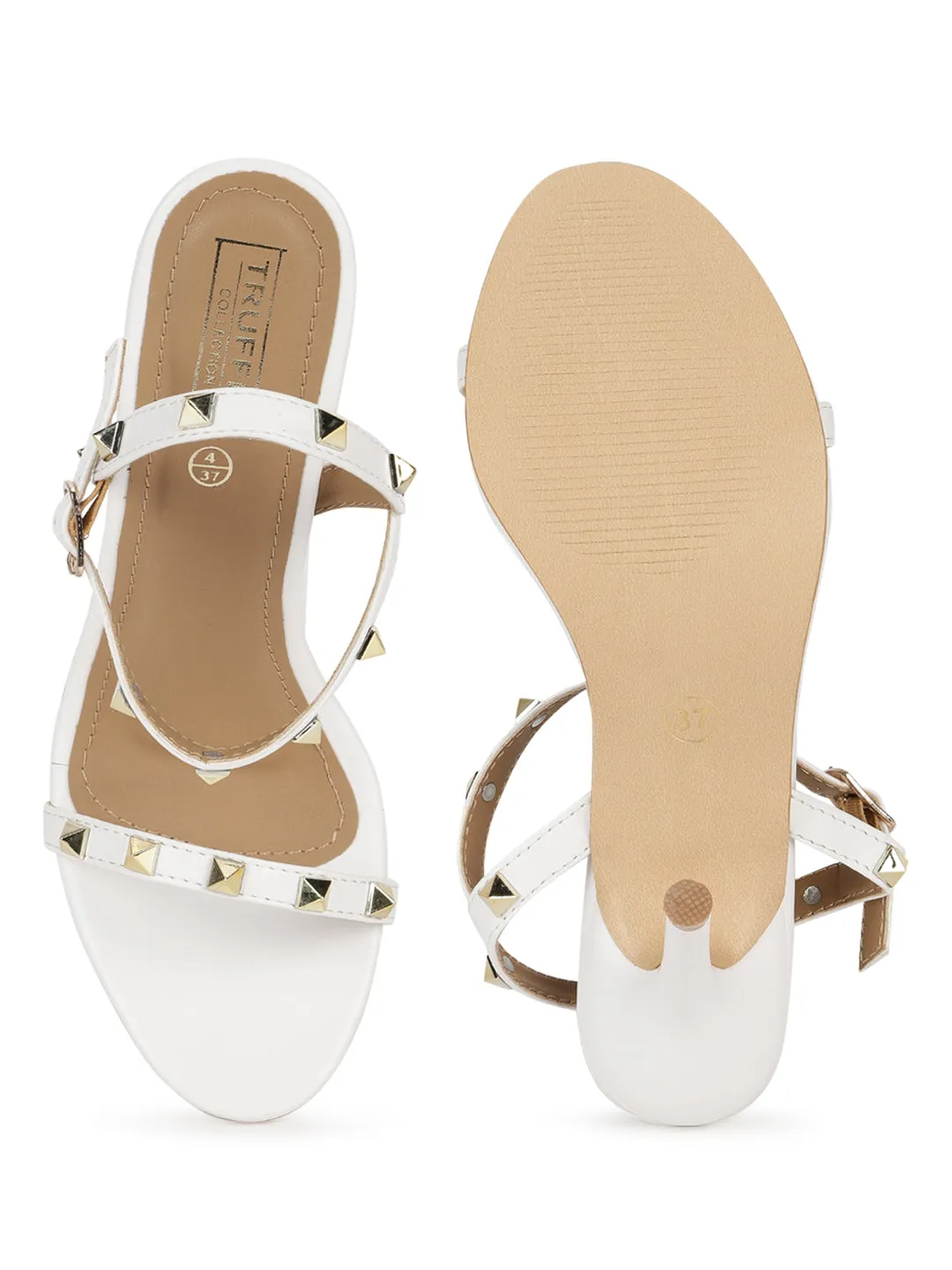 White PU Studded Stiletto Sandals (TC-SLC-LK711-WHT)