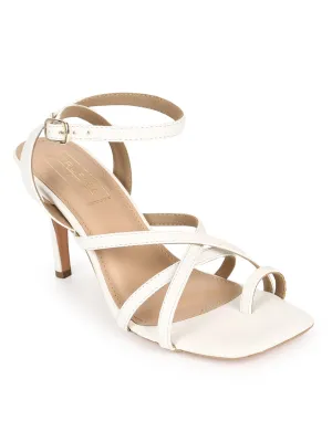 White PU Thumb Wrap Style Strappy Stilettos (TP10172-WHT)