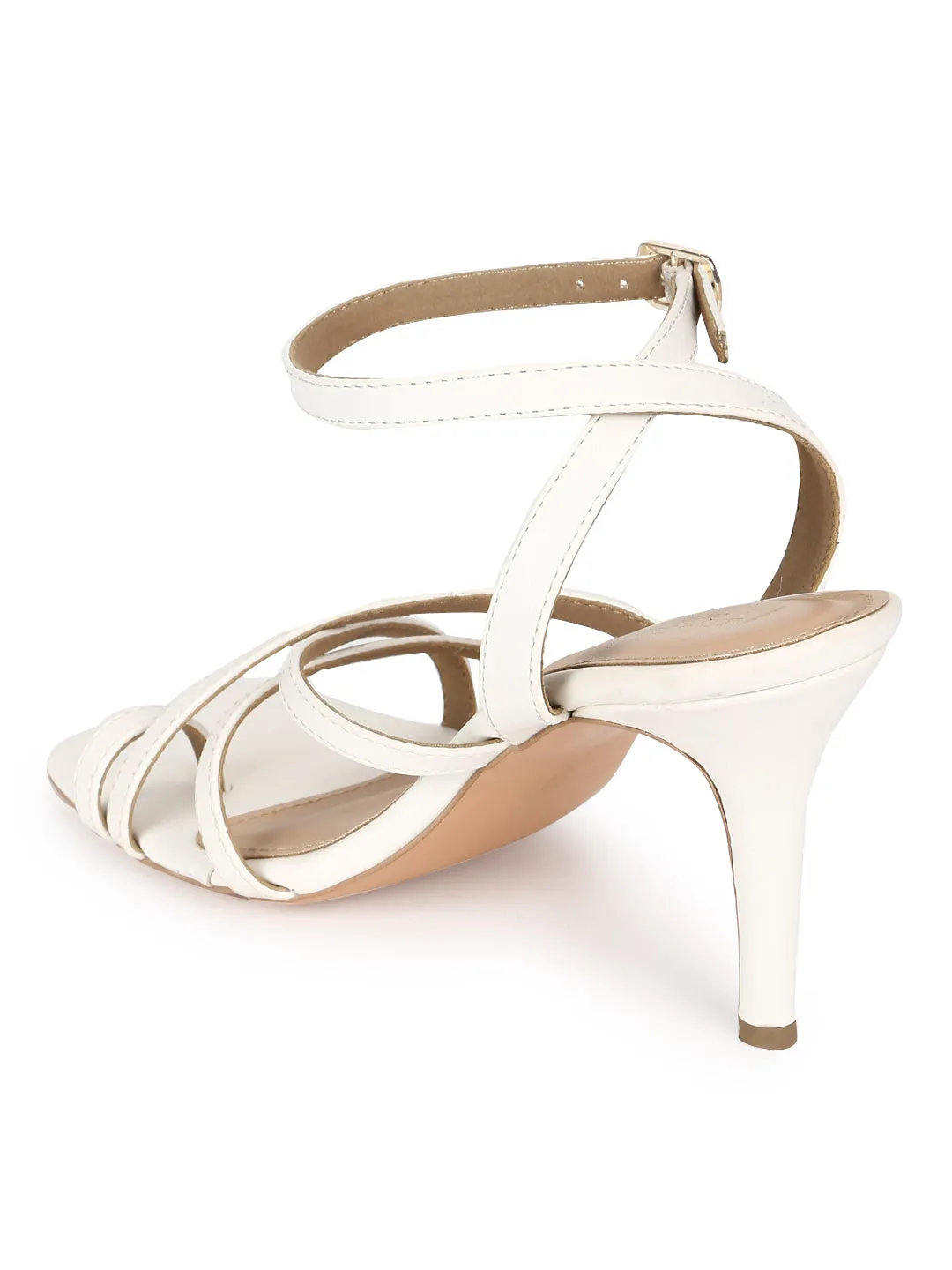 White PU Thumb Wrap Style Strappy Stilettos (TP10172-WHT)