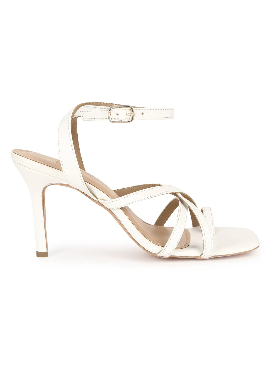 White PU Thumb Wrap Style Strappy Stilettos (TP10172-WHT)