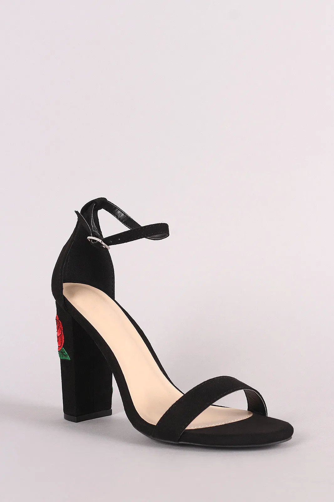 Wild Diva Lounge Open Toe Embroidered Floral Chunky Heel