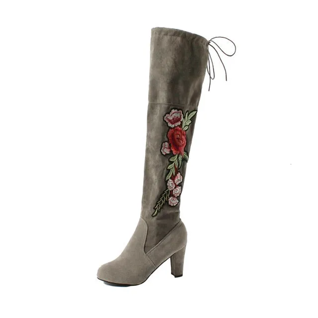 Women Thigh High Boots Fashion Suede Leather High Heels