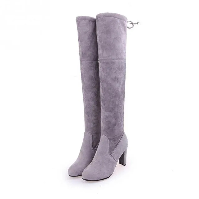 Women Thigh High Boots Fashion Suede Leather High Heels