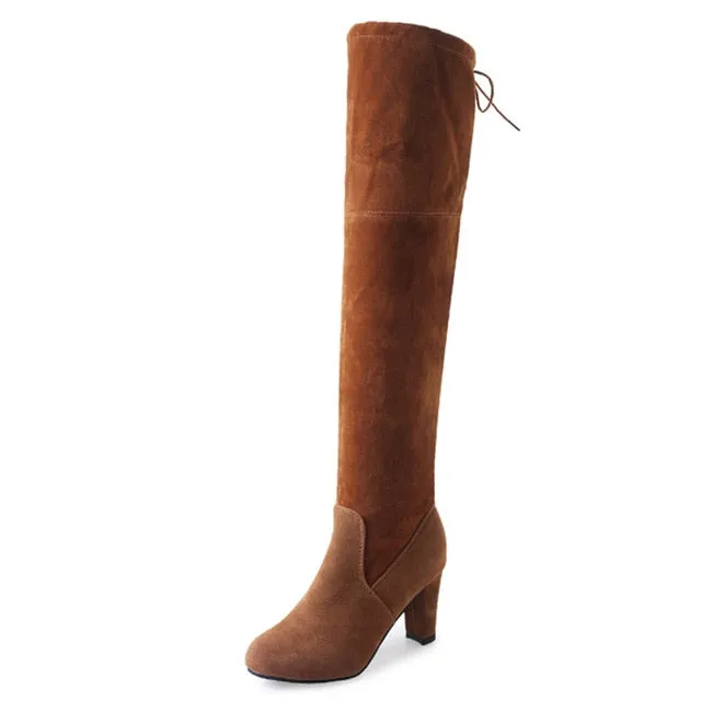 Women Thigh High Boots Fashion Suede Leather High Heels