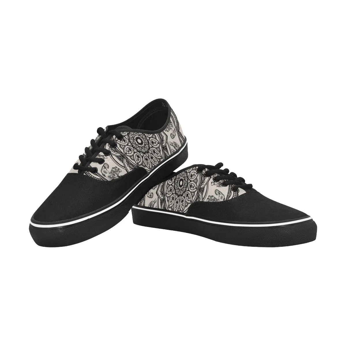 Women's Elephant Mandala Print Canvas Low Top Shoes