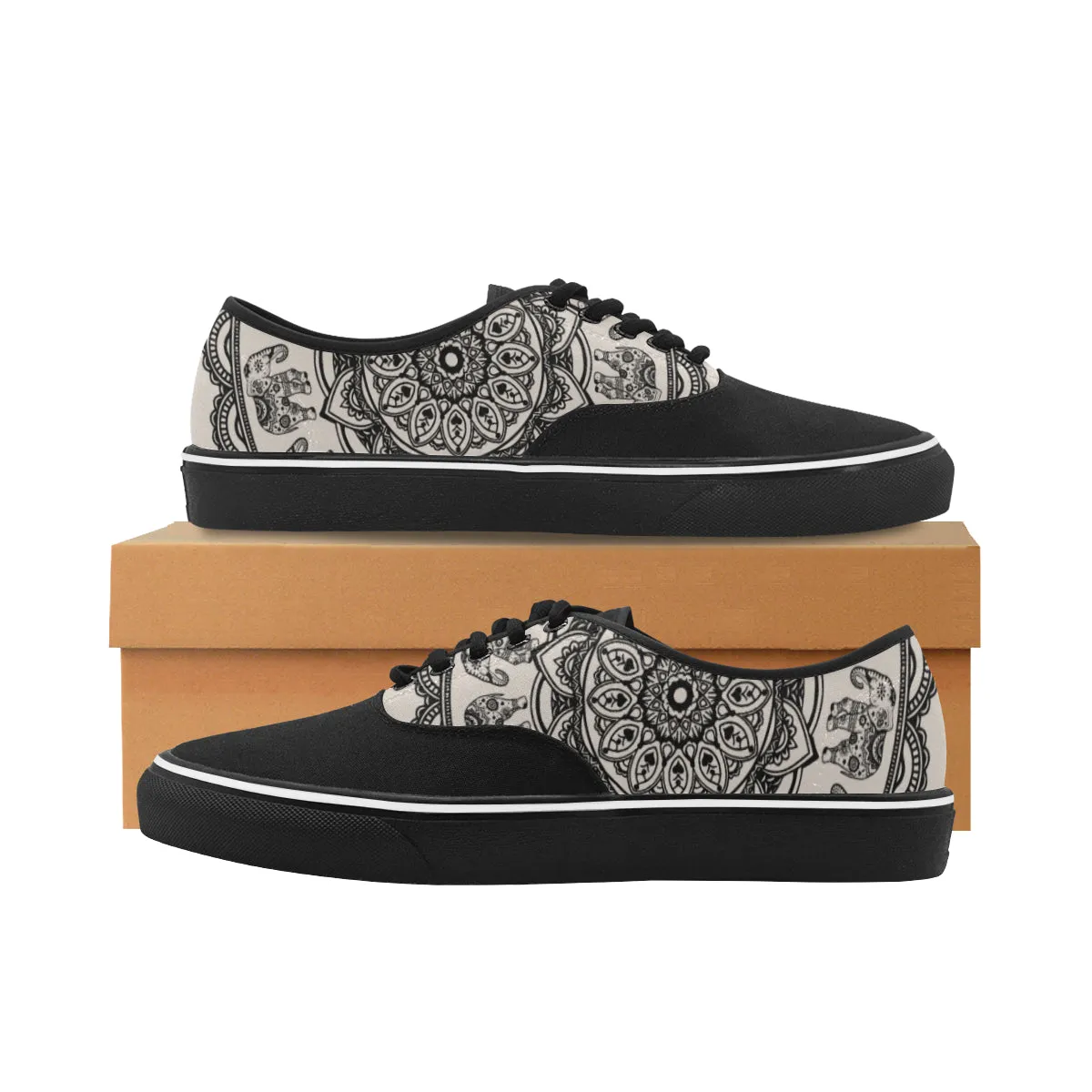 Women's Elephant Mandala Print Canvas Low Top Shoes