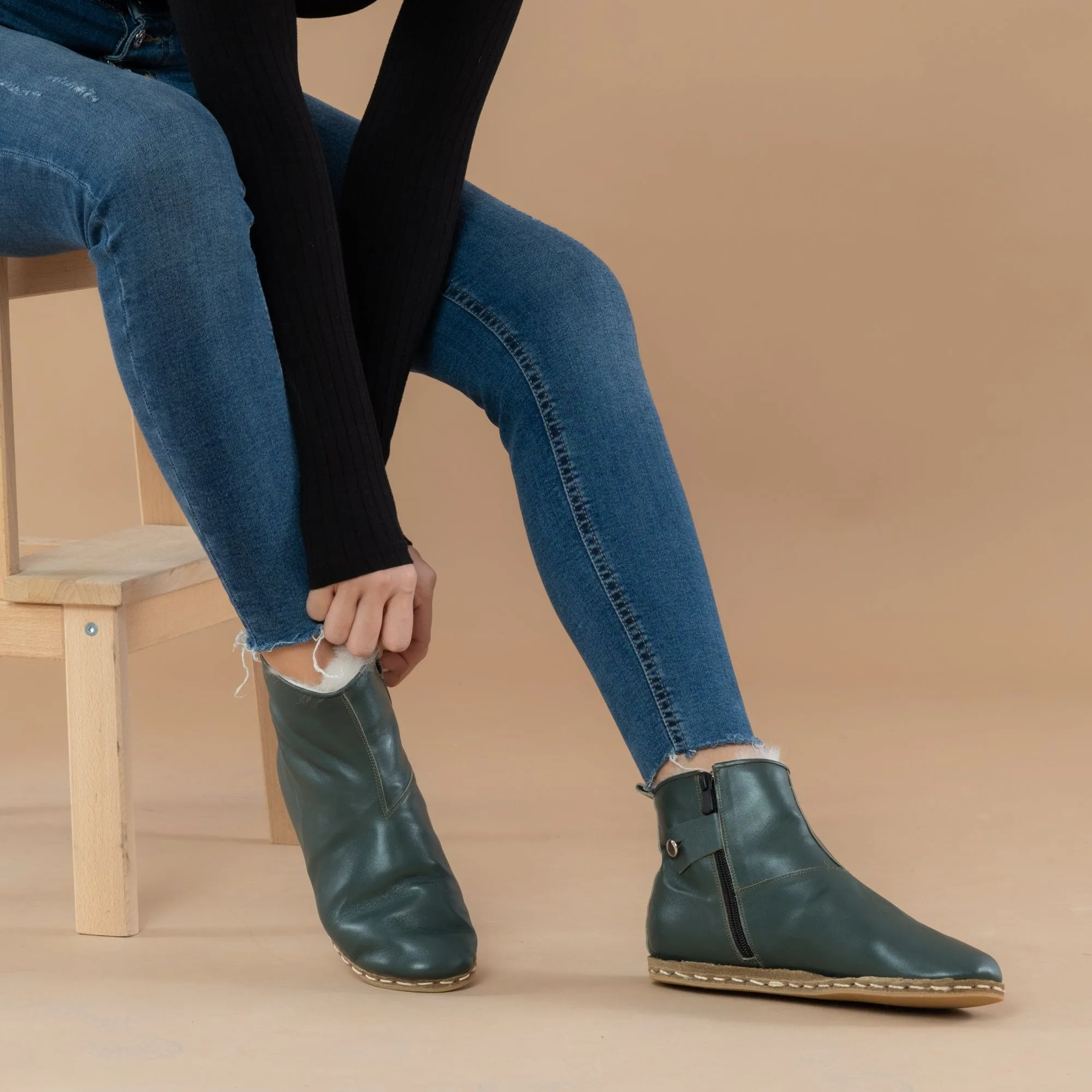 Women's Green Shearling Boots