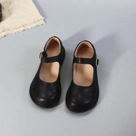 Womens Leather Mary Jane Flats Wide Toe Box Shoes