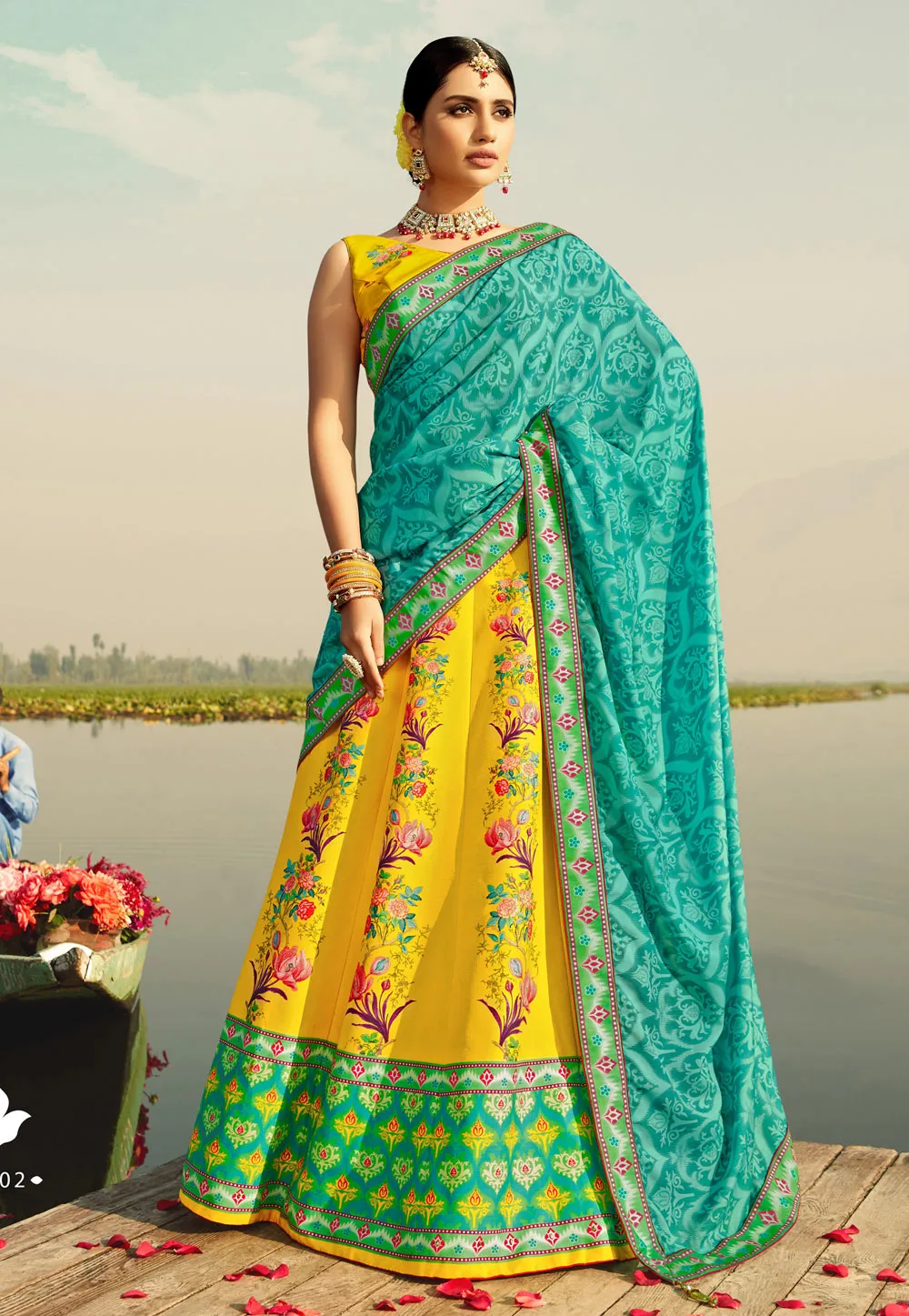 Yellow Multi Coloured Lehenga Choli