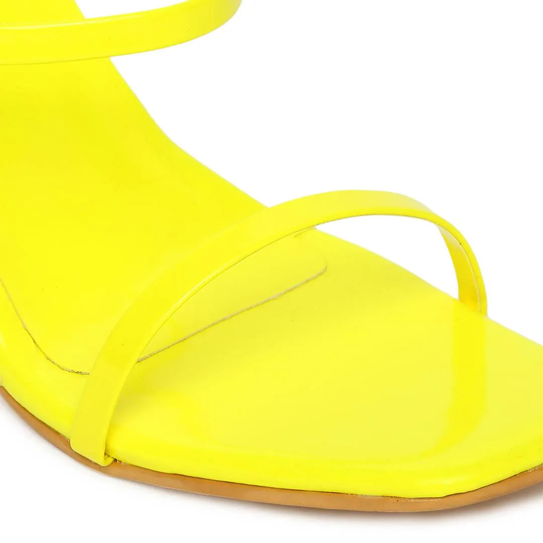 Yellow Synthetic Leather Solid Stilettos